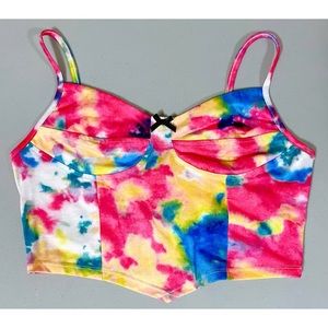 Watercolor Tie Dye Tank Crop Top Camisole Cami Tee T-Shirt Size S 💖✨ #top #neon